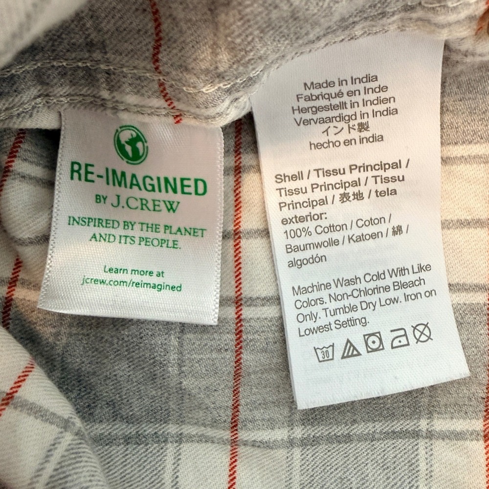 J.Crew Button Down Shirt Mens XL Grey Plaid Flannel Brushed Twill Slim Fit AZ543 - Picture 4 of 6